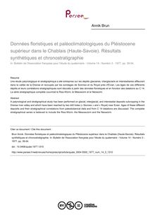 Données floristiques et paléoclimatologiques du Pléistocene supérieur dans le Chablais (Haute-Savoie). Résultats synthétiques et chronostratigraphie - article ; n°3 ; vol.14, pg 39-54