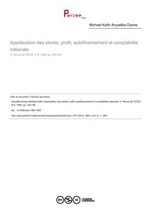 Appréciation des stocks, profit, autofinancement et comptabilité nationale - article ; n°1 ; vol.9, pg 125-136