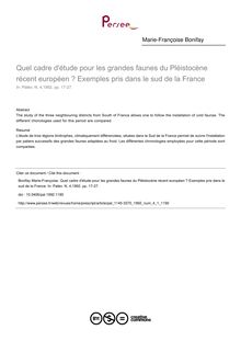Quel cadre d étude pour les grandes faunes du Pléistocène récent européen ? Exemples pris dans le sud de la France - article ; n°1 ; vol.4, pg 17-27