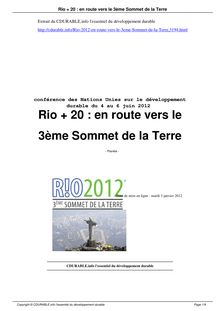 Rio + 20 : en route vers le 3ème Sommet de la Terre
