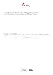 A. Frederiksen, Kommentar til tinglys-ningsloven - note biblio ; n°1 ; vol.4, pg 171-172