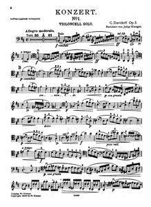 Partition Solo , partie, violoncelle Concerto No.1, Op.5, Cello Concerto No.1, Op.5, in B minor for cello and orchestra (1859)