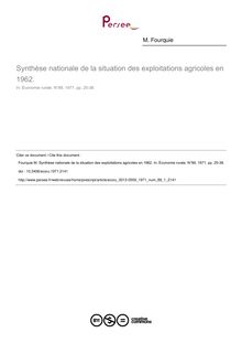 Synthèse nationale de la situation des exploitations agricoles en 1962.  - article ; n°1 ; vol.89, pg 25-38