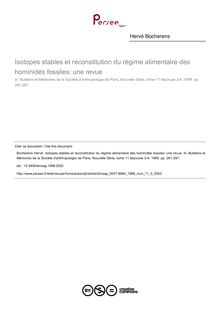 Isotopes stables et reconstitution du régime alimentaire des hominidés fossiles: une revue - article ; n°3 ; vol.11, pg 261-287