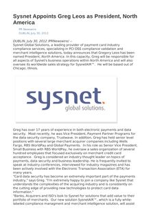 Sysnet Appoints Greg Leos as President, North America