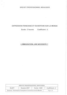 Expression française et ouverture sur le monde 2007 BP - Menuisier
