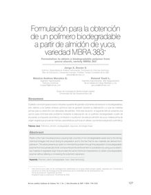 Formulación para la obtención de un polímero biodegradable a partir de almidón de yuca,variedad MBRA 383*Formulation to obtain a biodegradable polymer from yucca starch, variety MBRA 383