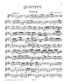 Partition violon 2, quintette pour clarinette et cordes, Op.19, A major