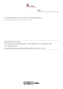 Le Mozambique un an après l indépendance - article ; n°5 ; vol.41, pg 433-458