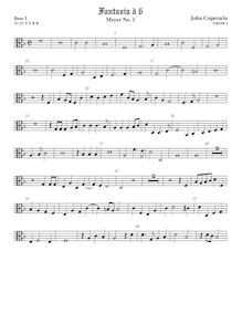Partition viole de basse 1, alto clef, Fantasia pour 6 violes de gambe, RC 74