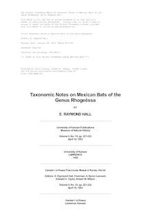 Taxonomic Notes on Mexican Bats of the Genus Rhogeessa
