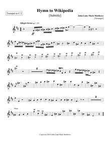 Partition trompette 2 (en C), Hymn to Wikipedia, D major, Matthews, John-Luke Mark