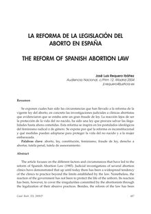 La Reforma de la Legislación del Aborto en España (The Reform of Spanish Abortion Law)