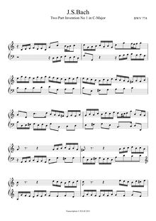 Partition No.1 en C major, BWV 772, 15 Inventions, Bach, Johann Sebastian par Johann Sebastian Bach