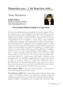 An interview with … Anna Mauranen. From Contrastive Rhetoric to English as a Lingua Franca (Entrevista con Anna Mauranen)