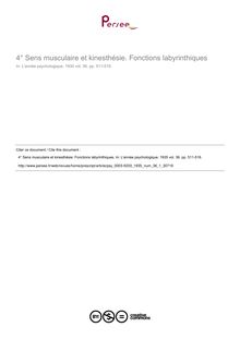 Sens musculaire et kinesthésie. Fonctions labyrinthiques - compte-rendu ; n°1 ; vol.36, pg 511-516