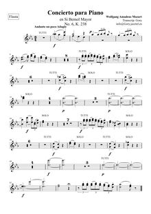 Partition flûte 1/2, Piano Concerto No.6, B♭ major, Mozart, Wolfgang Amadeus