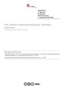 E.-B. Titchener, Experimental psychology ; quantitative experiments - compte-rendu ; n°1 ; vol.12, pg 666-666