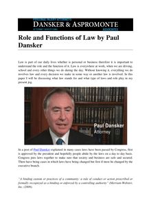 Role and Functions of Law by Paul Dansker