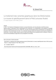 Le traitement des variantes graphiques dans les Dictionnaires La rousse et spécifiquement dans le Petit Larousse Illustré - article ; n°1 ; vol.108, pg 40-51