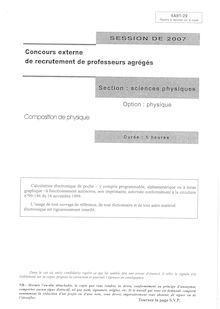Composition de physique - option physique 2007 Agrégation de sciences physiques Agrégation (Externe)
