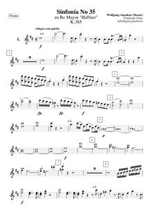 Partition flûtes 1, 2, Symphony No.35, Haffner Symphony, D major