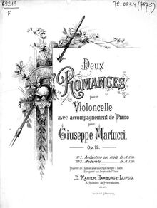 Partition de piano et partition de violoncelle, 2 Romances par Giuseppe Martucci