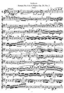 Partition de violon, violon Sonata No.6, Spring, A major