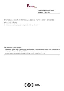 L enseignement de l anthropologie à l Université Fernando Pessoa - Porto  ; n°1 ; vol.8, pg 180-181