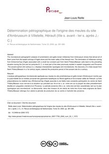 Détermination pétrographique de l origine des meules du site d Ambrussum à Villetelle, Hérault (IIIe s. avant - Ier s. après J.-C.) - article ; n°1 ; vol.33, pg 381-385