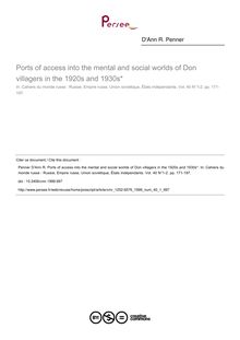 Ports of access into the mental and social worlds of Don villagers in the 1920s and 1930s* - article ; n°1 ; vol.40, pg 171-197
