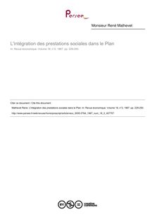 L intégration des prestations sociales dans le Plan - article ; n°2 ; vol.18, pg 229-250