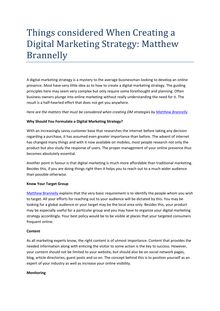 Things considered When Creating a Digital Marketing Strategy: Matthew Brannelly
