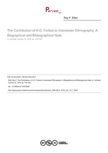 The Contribution of H.O. Forbes to Indonesian Ethnography: A Biographical and Bibliographical Note - article ; n°1 ; vol.16, pg 135-159