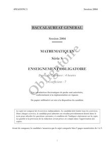 BACCALAUREAT GENERAL  (Session 2004) - Épreuve: MATHEMATIQUES Série S