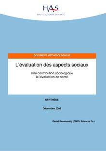 L’évaluation des aspects sociaux - Synthèse L évaluation des aspects sociaux