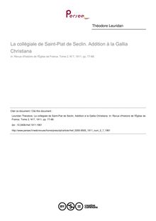 La collégiale de Saint-Piat de Seclin. Addition à la Gallia Christiana - article ; n°7 ; vol.2, pg 77-88