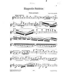 Partition de violon, Rhapsodie Suédoise, Op.59, Sauret, Émile