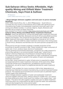 Sub-Saharan Africa Seeks Affordable, High-quality Mining and Oilfield Water Treatment Chemicals, Says Frost & Sullivan