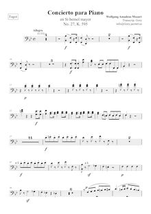 Partition basson 1/2, Piano Concerto No.27, B♭ major, Mozart, Wolfgang Amadeus