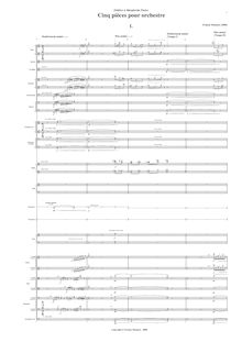 Partition Complete orchestral score, Cinq pièces pour orchestre