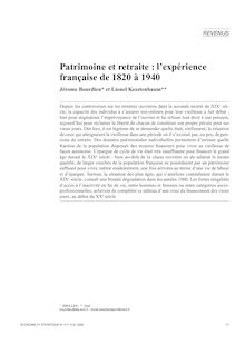 Patrimoine et retraite : l’expérience française de 1820 à 1940 - article ; n°1 ; vol.417, pg 77-91