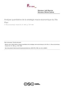 Analyse quantitative de la stratégie macro-économique du IXe Plan - article ; n°6 ; vol.35, pg 1007-1090