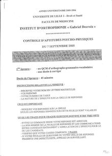 Orthographe grammaire vocabulaire 2005 Institut d Orthophonie Gabriel Decroix Université Lille 2