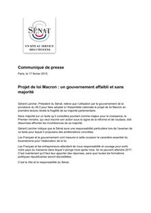 Porjet de loi Macron - l utlisation de la procédure 49-3, une illustration de la fragilité gouvernementale selon Gérard Larcher