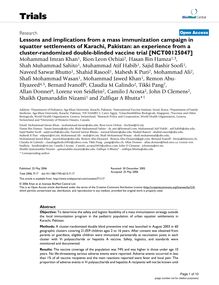 Lessons and implications from a mass immunization campaign in squatter settlements of Karachi, Pakistan: an experience from a cluster-randomized double-blinded vaccine trial [NCT00125047]