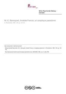 M.-C. Bancquart, Anatole France; un sceptique passionné  ; n°48 ; vol.15, pg 123-124