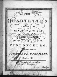 Partition violon ou Flauto 1, Trois Quartettes Pour le Clavecin, Flûte, Violon et violoncelle.
