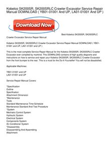 Kobelco SK200SR, SK200SRLC Crawler Excavator Service Repair Manual DOWNLOAD