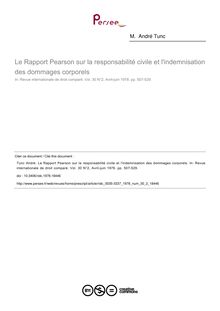 Le Rapport Pearson sur la responsabilité civile et l indemnisation des dommages corporels - article ; n°2 ; vol.30, pg 507-529